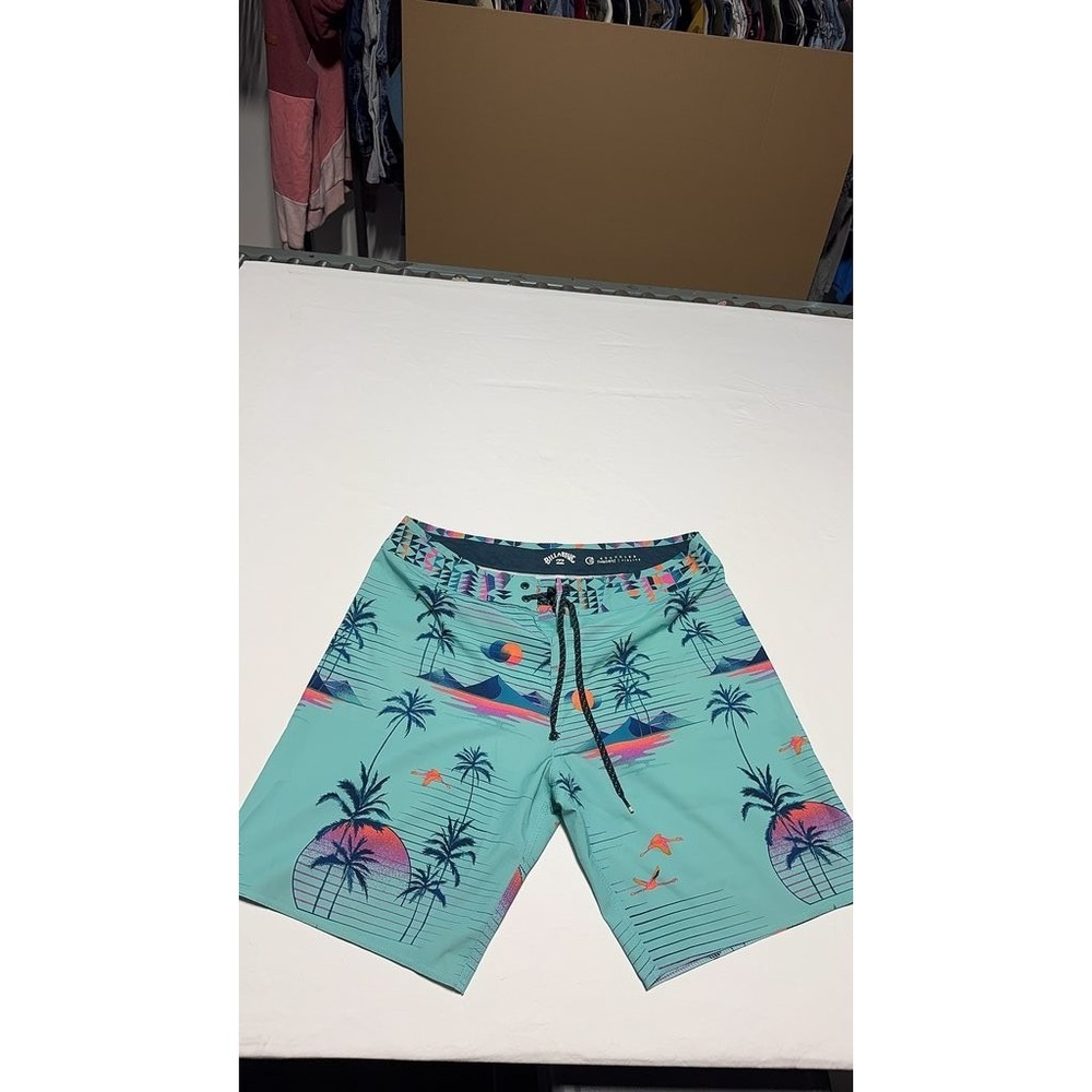 Billabong Mens Tropical Print Board Shorts Aqua Sunset Palm Sundays Airlite 34